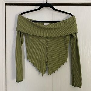 Green Off-Shoulder Knit Crop Top